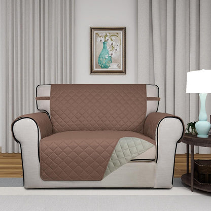 PureFit Reversible Quilted Sofa Cover, Water Resistant Slipcover Furniture Protector, Washable Couch Cover with Non Slip and Elastic Straps for Kids, Dogs, Pets (Oversized Chair, Brown/Beige)