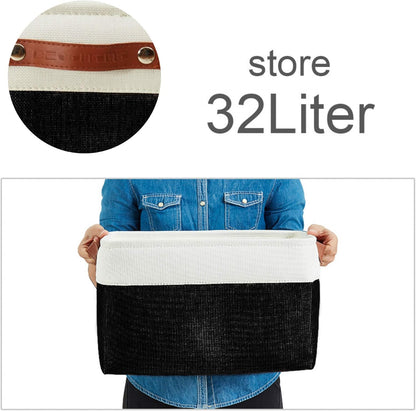 DECOMOMO Storage Baskets for Shelves - Fabric Closet Organizers and Storage Bins, Perfect Baskets for Organizing Closet Toys Nursery (Black and White, XL - 3 Pack)
