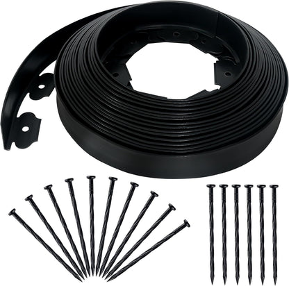 2 Inch x 50FT Landscape Edging Border with 45 Anchoring Spikes, No Dig Garden Border Edging Kit, Plastic Lawn Edging Border for Landscaping Garden Flower Beds Lawn Yard Paver Pathway, Black