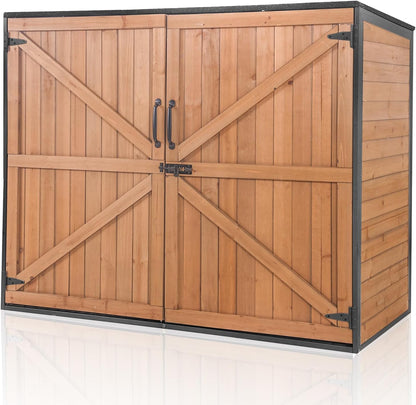 Aivituvin Outdoor Storage Cabinet Trash Can Storage Shed Upgraded with Metal Frame for Garbage Can, Gardening Tools and Accessories 50" L x 27.6" D x 41" H