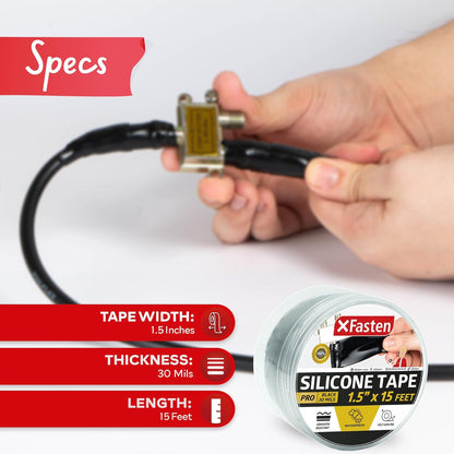 XFasten Self-fusing Silicone Tape Pro, Black, 1.5-Inch x 15-Feet, 30mils Weatherproof Silicone Rubber Sealing Tape for Outdoor Coax, Electrical Cable, Radiator Hose, Pipe Leaks and Emergency Repairs