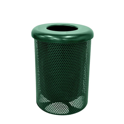 COATEDOUTDOORFURNITURE RFT-P-GRN Heavy Duty Round Trash Receptacle with Flat Top, Liner Included, 32 Gallon, Green, Made in America