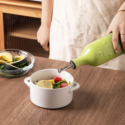 Sweejar Large Olive Oil Dispenser Bottle with Spout, 24 Oz Ceramic Oil Dispenser for Kitchen, Relief Opaque Oil Cruet, Oil Container for Cooking, EVOO, Avocado Oil, Vinegar, Pack of 1(Gradient Green)