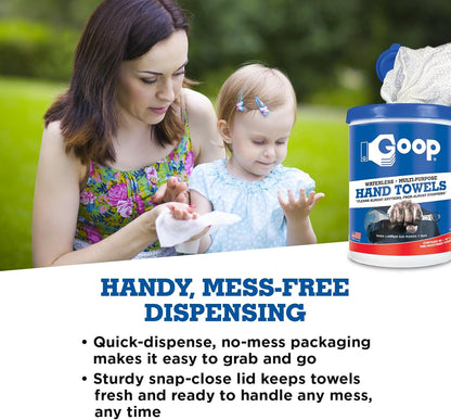 GOOP Multi-Purpose Waterless Hand Cleaner Towels - 90, 10" x 12" Towels