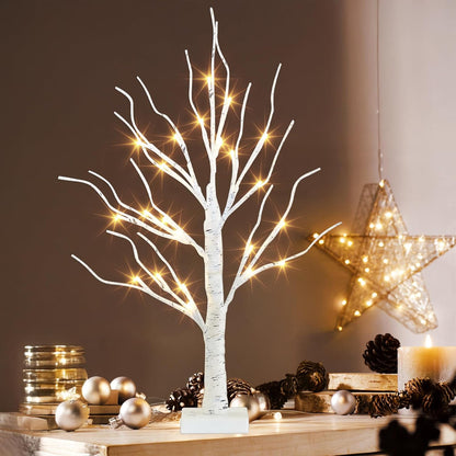 PEIDUO Artificial Tree for Easter Decorations, 2 FT Birch Tree with LED Lights, Warm White Fairy Lights Spirit Tree Lamp for Home Indoor Tabletop Christmas Decor Centerpiece, Battery Powered, Timer