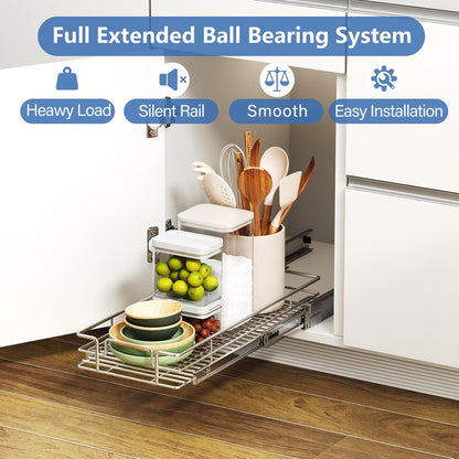 ROOMTEC Pull Out Cabinet Organizer, Cabinet Pull Out Shelves 7½" W x 21½" D, Heavy Duty Cabinet Drawers Slide Out Kitchen Cabinet Organizers Storage Shelf