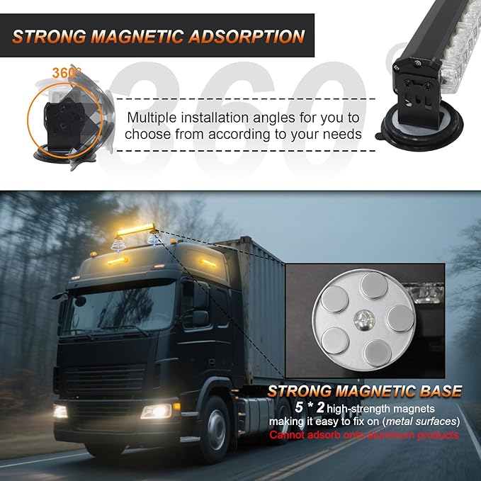 Amber Emergency Strobe Light, Rechargeable Wireless Magnetic Flashing Safety Beacon Trailer Lamp, 12 LED Vehicle Warning Light, for Trucks, Tractors, Vehicles
