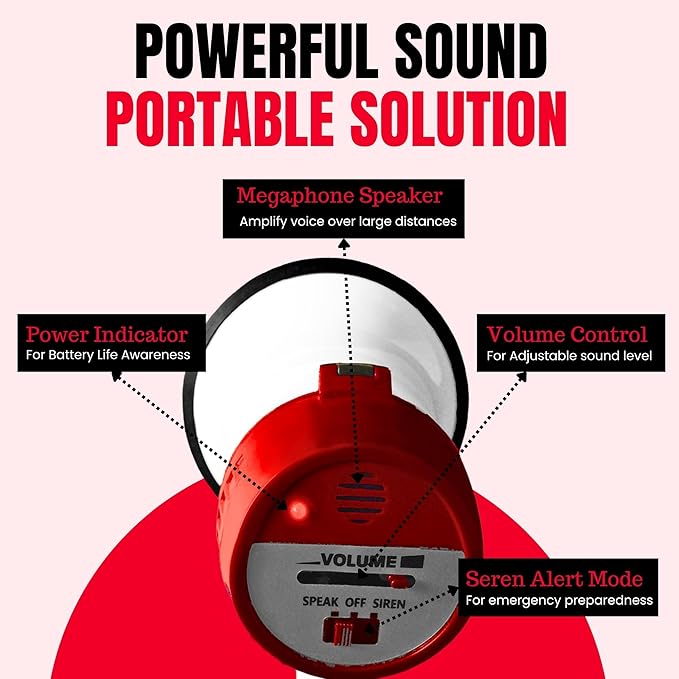 Technical Pro 20 Watts Lightweight Portable 300M Range Megaphone Bullhorn with Strap, Siren, and Volume Control, Good for Trainers, Soccer, Football, Baseball, Coaches