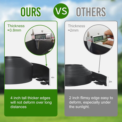 Landscape Edging 4 Inch Tall 100FT with 110Pcs Metal Spikes, Plastic Garden Edging Border Landscape Edging Border Lawn Edging for Landscaping, Flower Bed, Yard