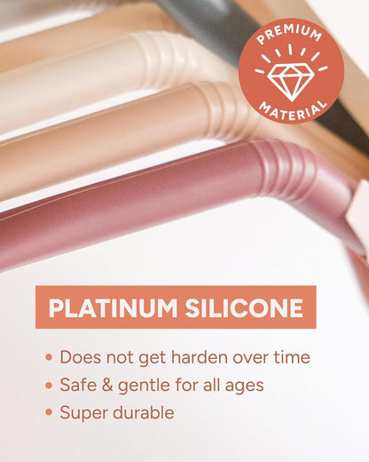 Nightingale 14” Silicone Tumbler Straws - Compatible with Stanley 40 oz cup - Reusable Flexible Long Bendy Drinking Straw with Cleaning Brush for Tall Tumblers - Food-Safe - Set of 6 Oak