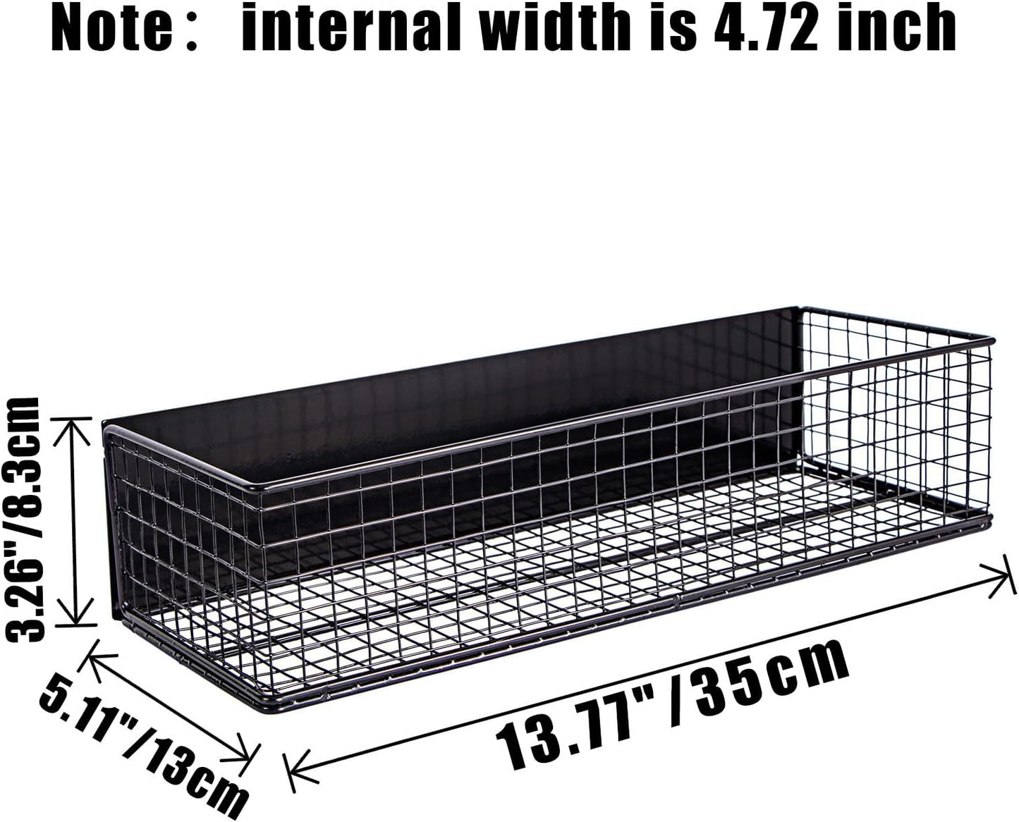 Magnetic Basket, Magnetic Shelf for Fridge,Magnetic Spice Rack Wire Mesh Magnetic organizer Holder Accessories for Office Kitchen Classroom Storage, Black-High, 13.77" x 5.11" x3.26"