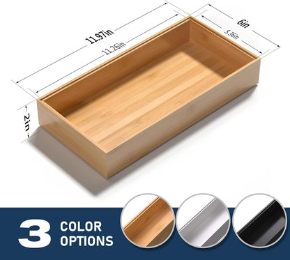 Silverware Tray for Drawer, Stackable Kitchen Bamboo Drawer Organizer 12" x 6" x 2" Set of 2