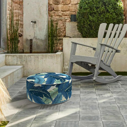 LVTXIII Inflatable Stool Ottoman Footrest with Handle, All Weather Foot Rest, Indoor or Outdoor Use for Home Patio Garden and Camping, D21 x H9, Swaying Palms Blue