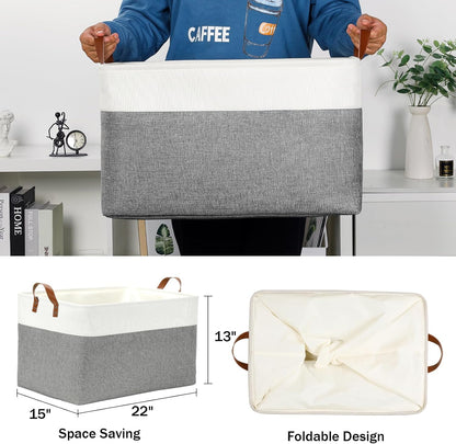 DULLEMELO Extra Large Storage Baskets for Organizing 22"x15"x13" Foldable Fabric Storage Baskets Organizer Bins with Handles Large Storage Basket for Shelves Closet Toys Books (White&Grey)