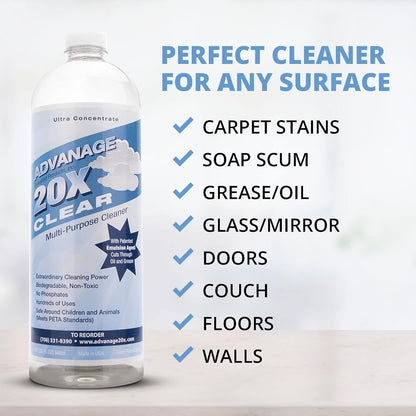 All Purpose Cleaner Concentrate - Advanage 20X The Wonder Cleaner Unscented for All Surfaces Around Bathroom, Kitchen, Oil and Grease | Multi Purpose Cleaner for Household Cleaning Solution | 32 Fl Oz