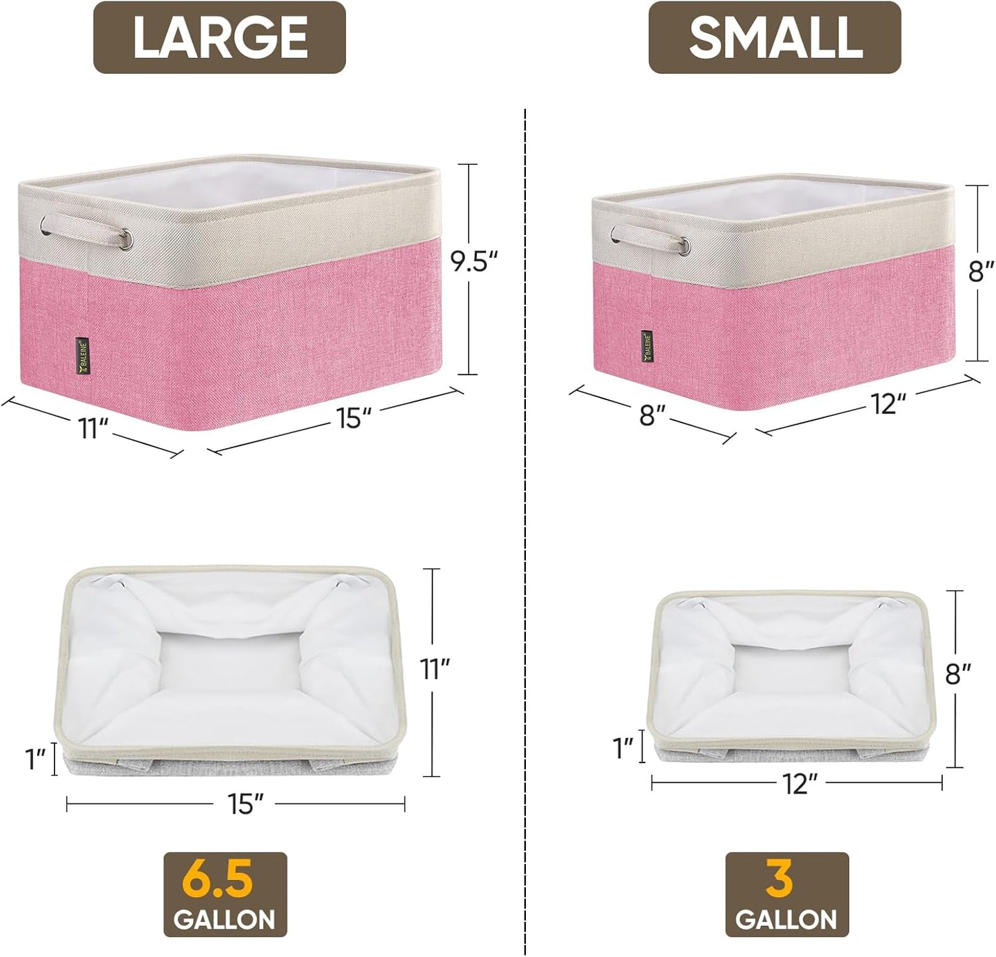 BALEINE 3 Pack Fabric Storage Bins for Shelves, Linen Storage Baskets for Organizing, Decorative Closet Bins for Clothes, Home (Pink, 15''x11''x9.5'')