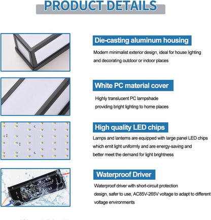 2-Pack Outdoor Wall Light LED 30W Aluminum - Black Modern Exterior Sconce,3000K Warm,Waterproof Rectangular Porch Wall Mount Lighting Brightens to Patio,Garage,Front Door