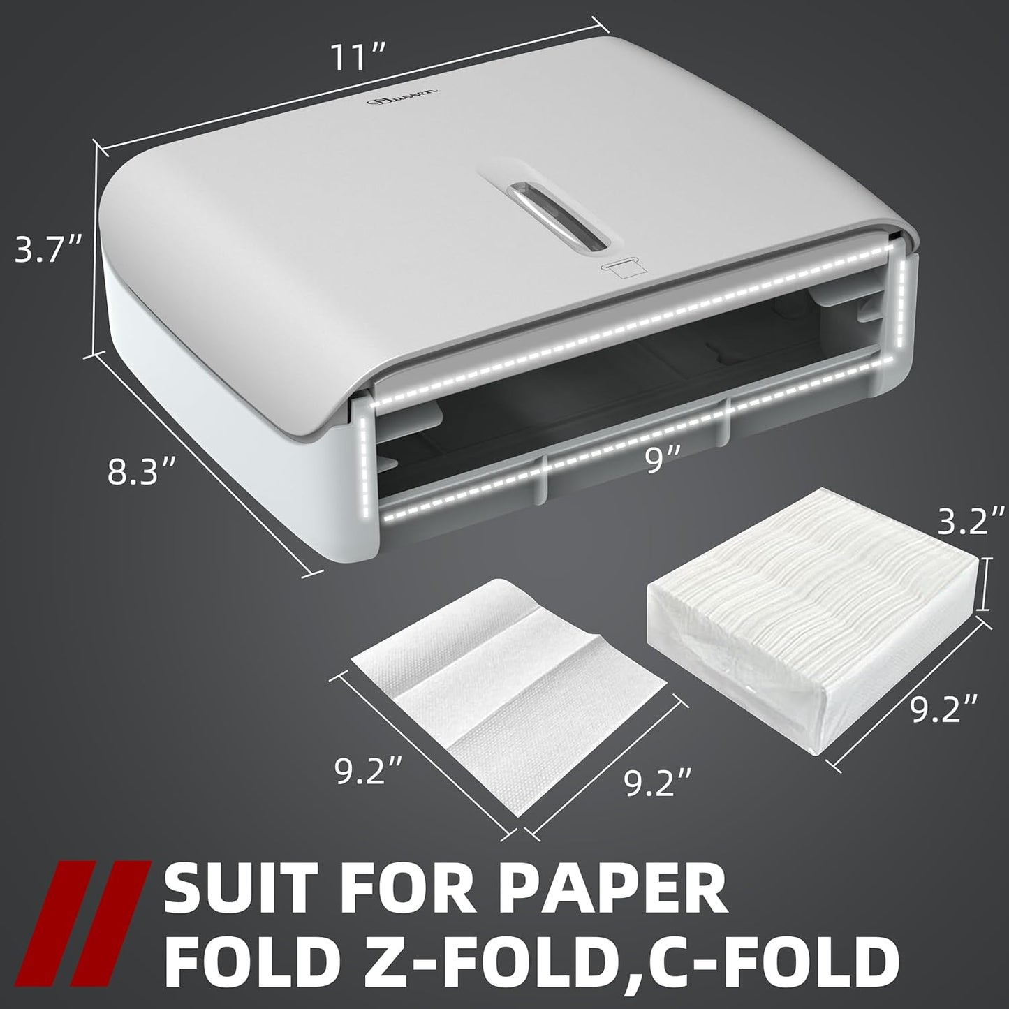 Multifold Paper Towel Dispenser Wall Surface Mounted Compatible with Manual Z Fold C Folded Tri Fold Dispensing for Home Bathroom Case of 3 Dispenser