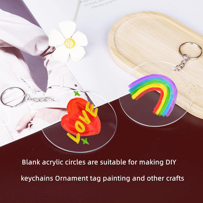 100 Pcs Round Acrylic Keychain Blanks 2Inch Circle Blanks with Hole,Clear Acrylic Discs Circles Bulk for Keychains Ornament Painting and Vinyl Crafts Projects