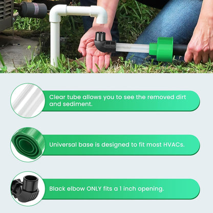 AC Drain Line Unclogger, HVAC to PVC Pipe AC Drain Line Cleaner Tool, A/C Condensate Drain Line Cleaner Adapter, Air Conditioner Wet Vac Attachment to Evacuate and Unclog AC Drain Lines-Green