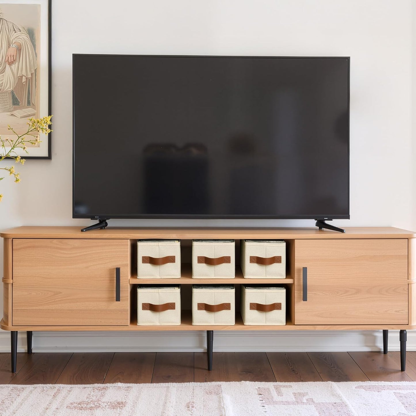 GRANNY SAYS Small Fabric Storage Bins, Storage Baskets for Shelves with PU Handles, Toilet Paper Storage, Mini Baskets for Organizing DVD, Photos, Clothes, Diaper, Sock, Cd, 6-Pack, Ivory