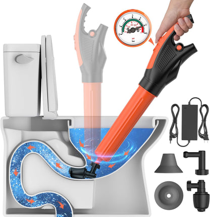 Toilet Plunger, Drain Clog Remover, High-Pressure Air Drain Blaster with Real-Time Barometer Powerful Drain Snake Sink Plunger Plumbing Tools Plungers for Bathroom, Sink, Floor, Kitchen Clogged
