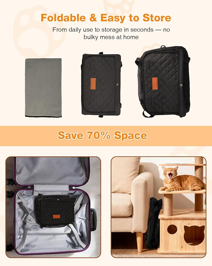 PETUX Airline Approved Cat Carrier for Small Cat - 16" x 10" x 9.5", Double Anti-Escape, Collapsible, Underseat, Under 10 lb with Removable Snack Bag, Safety Buckle, Leash - Ideal for Travel - Black