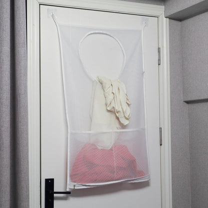 Saves Space Door-Hanging Laundry Bag,Door Hanging Laundry Hamper with 2 Different Types of Hooks, Polyester Fabric Hanging Laundry Basket for Clothes Size 22"X37" -2 Pack White