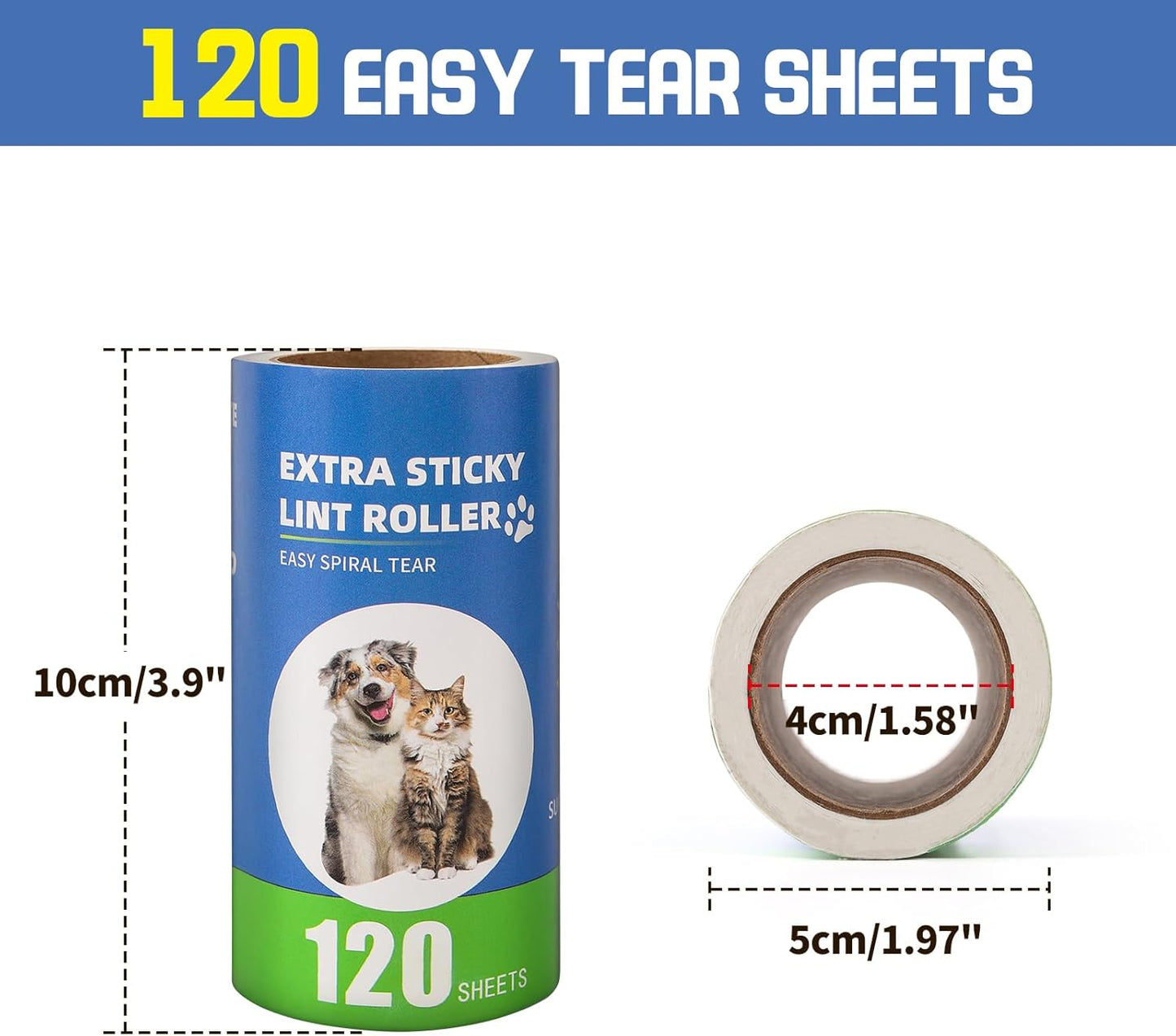 Extra Sticky Lint Roller Refills 2 Pack (240 Sheets) fit 3.8"-4" Standard Size Lint Roller Sticker with Inner Diameter at 1.5" for Pet Hair, Clothes, Furniture, Cars, No Handle Included