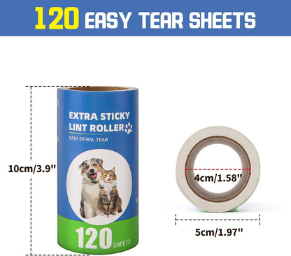 Extra Sticky Lint Roller Refills 6 Pack (720 Sheets) fit 3.8"-4" Standard Size Lint Roller Sticker with Inner Diameter at 1.5" for Pet Hair, Clothes, Furniture, Cars, No Handle Included
