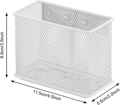 4.5'' × 2.2'' × 3.5'' Magnetic Basket for Whiteboard White Magnetic Basket for Fridge Magnetic Organizer Holder with 4 Strong Magnets Magnetic Holder for Refrigerator Locker