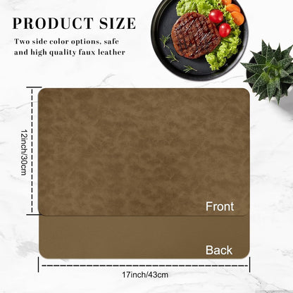 BLESWIN Faux Leather Placemats, Set of 6, 12×17 Inch -Double Side Texture Color Table Mats, Heat-Resistant, Waterproof and Oil-Resistant, Suitable for Dining Room, Kitchen, Party, Outdoor - Khaki