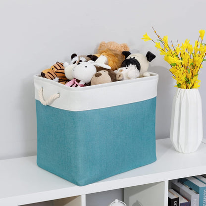 Bidtakay Storage Baskets Extra Large 17x12x15 In Teal Blue Nursery Toy Baskets Fabric Long Shelf Baskets for Organizing Set of 2 Linen Closet Bins for Shelves Decorative Blanket Basket Living Room