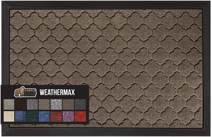 GORILLA GRIP 100% Waterproof All-Season WeatherMax Doormat, 60x24, US Designed Natural Rubber, Stain and Fade Resistant, Low Profile Indoor Outdoor Door Mats, Easy Clean Patio Mat, Latte Quatrefoil