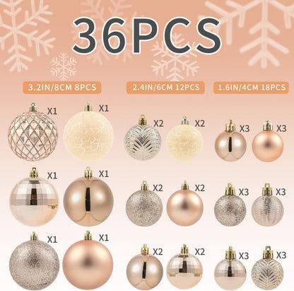 LANGXUN 36pcs Champagne Gold Christmas Tree Decorations Balls, Bolas De Navidad, 2025 Christmas Decor, Indoor Outdoor Shatterproof Christmas Ornaments, Xmars Party Wedding Suppiles