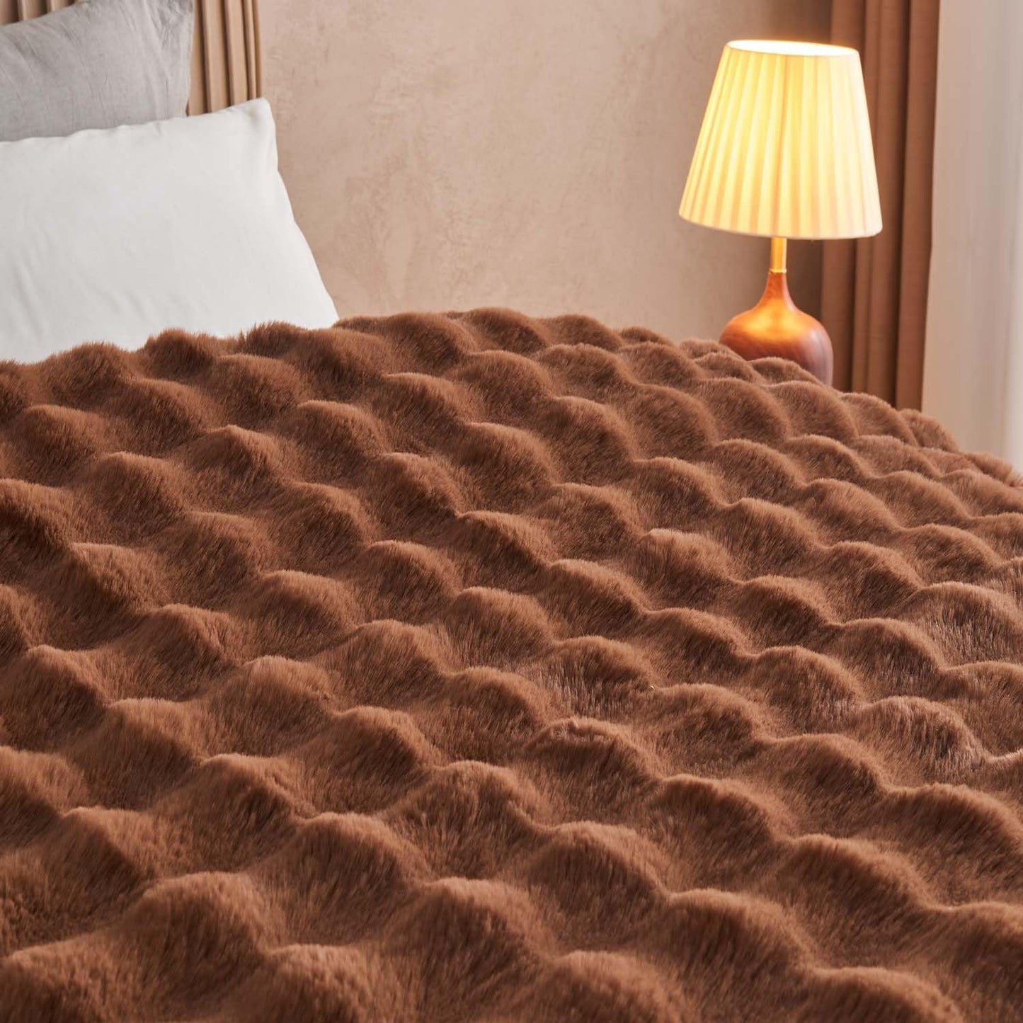 Lotus Karen Faux Fur Throw Blanket Dark Coffee - Big Bubble Rabbit Fluff Blanket for Couch Bed Sofa,Softest Fluffy Fuzzy Cozy Blanket,Thick Furry Plush Shaggy Warm Blankets for Women,108x90 Inches