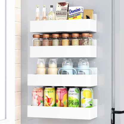 Magnetic Spice Rack for Refrigerator, Kitchen Organizer and Storage Shelf, White (4 Pack)…