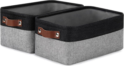 DULLEMELO Small Storage Baskets for Organizing - 11.8x7.9x5.1 inch Collapsible Storage Bins Set of 2 cloth storage bins for organizing Books and towel storage (Black&Grey)