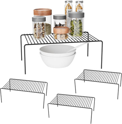 Medium(13 x 9.4 inch)Black Cabinet Storage Shelf Rack Set of 4, Rustproof Metal Wire Kitchen Counter Organizers and Storage, Spice Organization for Cabinet, Plate, Dish, Pantry, Bathroom, Fridge