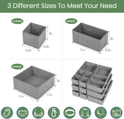 Criusia Drawer Organizer Clothes, 24 Pack Underwear Drawer Organizers, Foldable Closet Organizers and Storage Dresser Drawer Dividers Clothing Organizer for Clothes, Socks, Scarves, Bra, Ties (Grey)