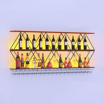 59in Wine Rack Wall Mount with Glass Holder, 3-Tier Floating Wine Rack, Multi-Function Bar Wine Bottle Display Rack for Commercial Restaurants, Tea Rooms, Bars, Wine Cellars (black, 59.05in/150cm)