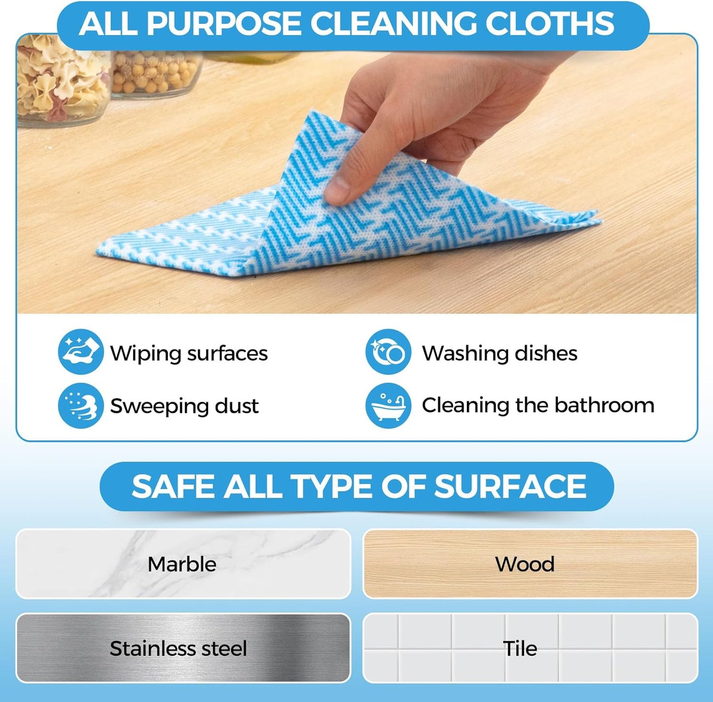 Handi Wipes Reusable Cloths Disposable Cleaning Towels Dry Kitchen Wipes Reusable Dish Towel Washcloths Dry Fast Multi-Purpose Heavy Duty Towels, Thick and Absorbnet 40 Count/Pack, Blue