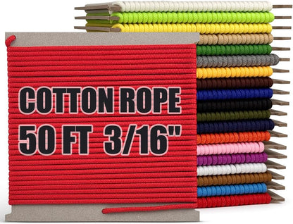 PerkHomy 500lb Cotton Rope 3/16" (5mm) 50 ft Multi Purpose Utility Diamond Braided Cord, Natural Cotton for Clothes Line Camping Crafting Flag Pole, Red