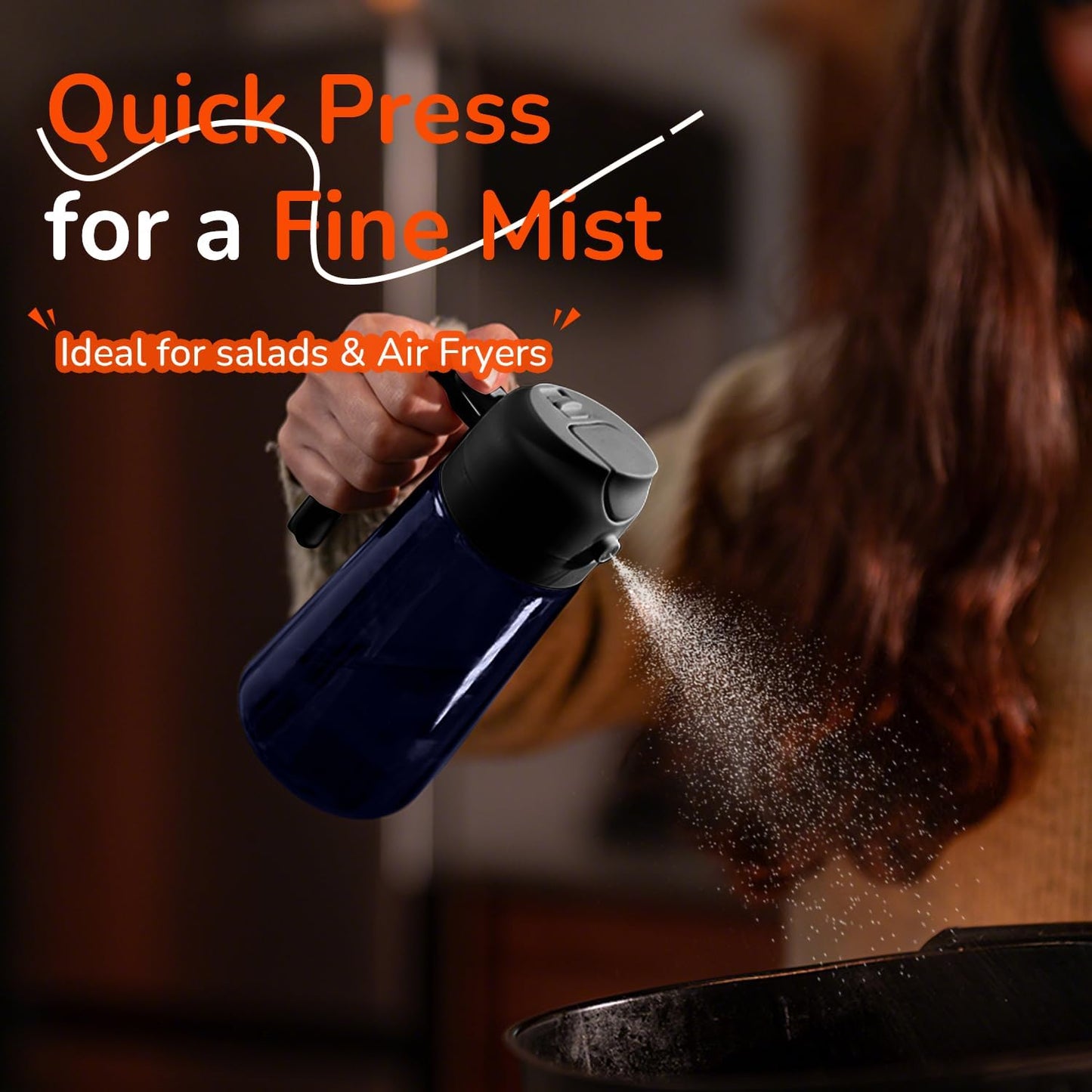 TrendPlain 16oz/470ml Blue Glass Olive Oil Sprayer for Cooking - 2 in 1 Olive Oil Dispenser for Kitchen Gadgets, Air Fryer, Salad, and BBQ - 2 Black