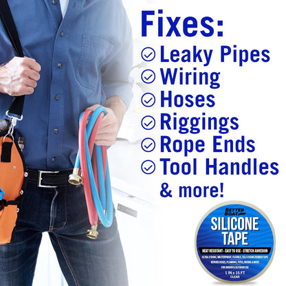 Clear Heavy Duty Silicone Tape, Self-Fusing Rubber Hose and Plumbing Water Pipe Repair Seal, Coax Electrical or Waterproof Tape for Leaks, 15ft