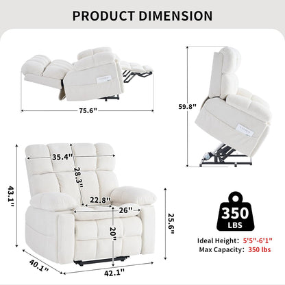 Dual Motor Power Lift Recliner Chair for Elderly,Electric Lift Chair with Adjustable Headrest, Heat and Massage,Lay Flat Recliner with Storage, Cup Holders,USB Ports,Type C,Zero Gravity, Beige