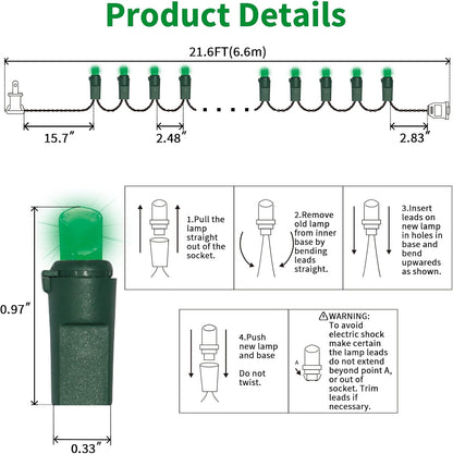 100 Count Green- String Lights - 21.6FT LED Christmas Lights, Mini led Lights for Indoor Outdoor Home Holiday Party Wedding Independence Day Decoration