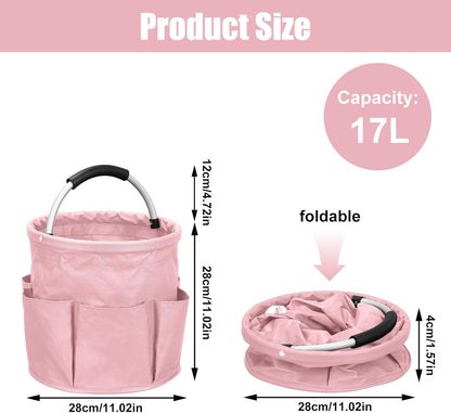 Qivine 17L Cleaning Caddy with Handle, Cleaning Supply Caddy Foldable Tool Bag Cleaning Products Organizers Portable Cleaning Bucket Organiser for Storing Towels (Pink)