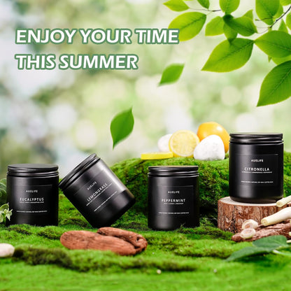 Outdoor Candle Set | Citronella/Mint/Eucalyptus/Lemongrass Summer Scented, Natural Candle Gifts - 4Pack Candles - Citronella Candles for Indoor or Outdoor Use - 28 oz,200 Hours Burn Time