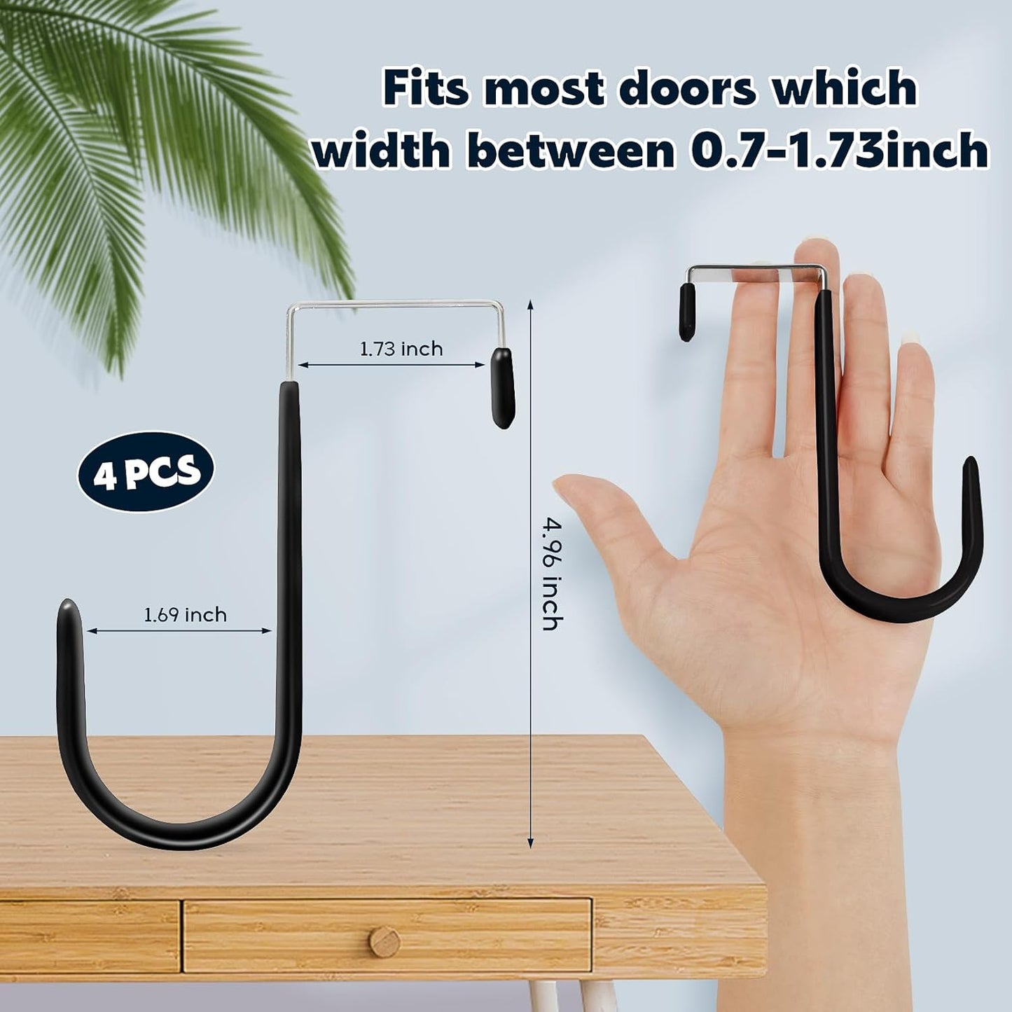 HOOSUN 4 Pack Over The Door Hooks,4.96In Hooks for Hanging Heavy Duty Door Hanger,Towel Hanger Hook Holders,Hangers Hook for Hanging Clothes,Towels,Hats,Coats,Bags (Black)